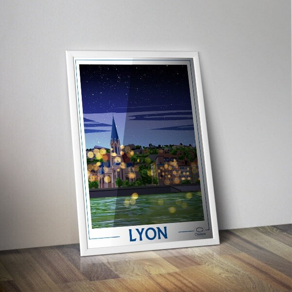 Affiche ville de Lyon la nuit I Affiche ville Rhône-Alpes